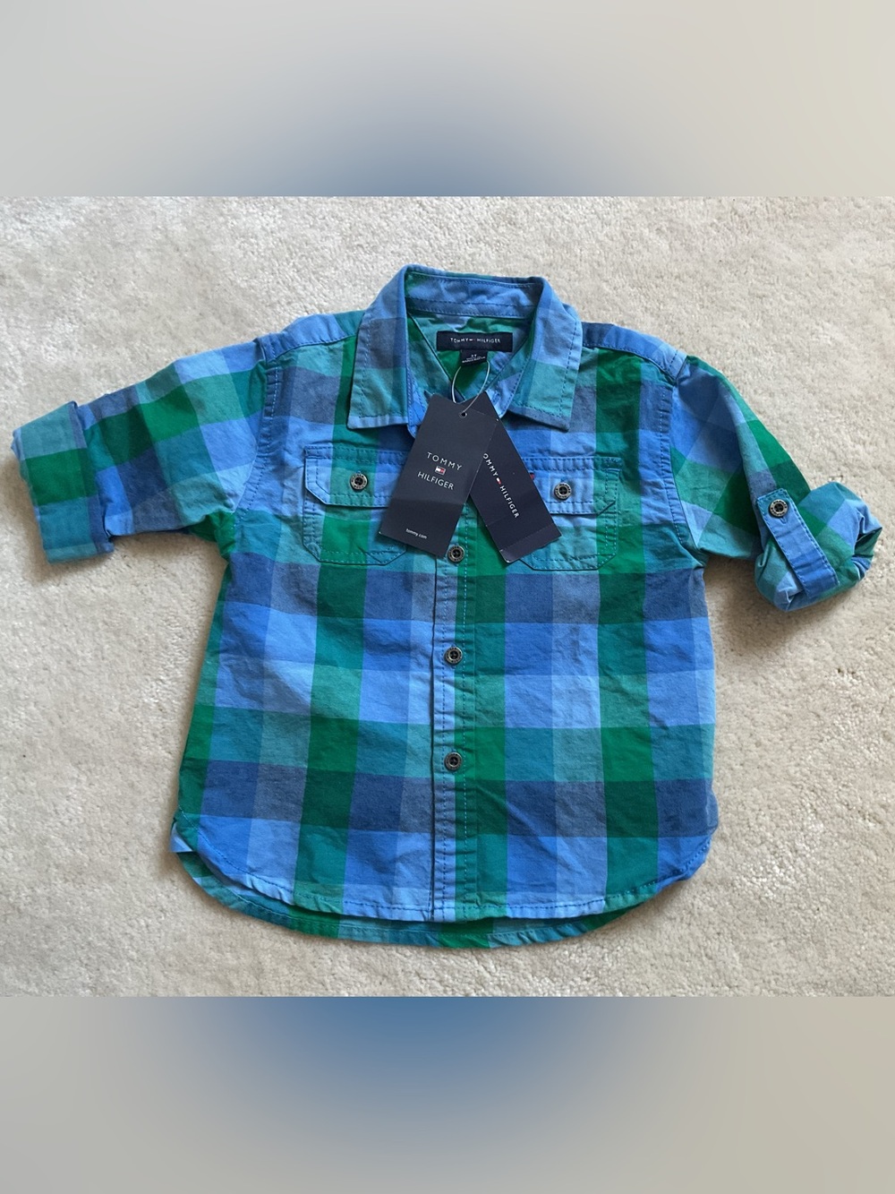 NWT Tommy Hilfiger Blue & Green Plaid Button-Down Shirt